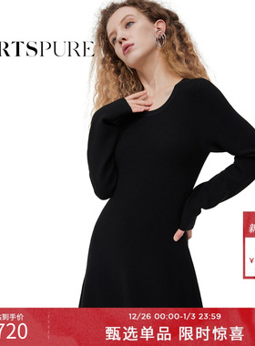 宝姿PORTSPURE女装春季经典优雅赫本风小黑裙针织连衣裙
