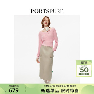 RT3K166SKD007 v领套头针织衫 宝姿PORTSPURE女装 针织钻饰收腰长袖