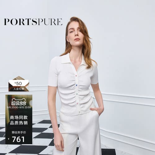 宝姿PORTSPURE女针织短袖T恤