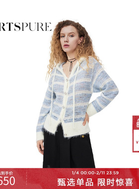 PORTSPURE女装通勤甜美减龄海军风羊毛连帽针织衫RT7K015UKX040