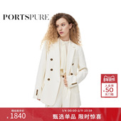 休闲金属双排扣高级感西装 宝姿PORTSPURE女装 春秋绵羊毛经典 外套