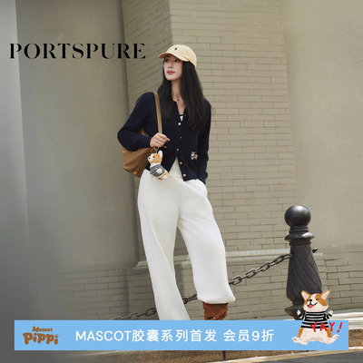 PORTSPURE早秋柯基刺绣阔腿卫裤