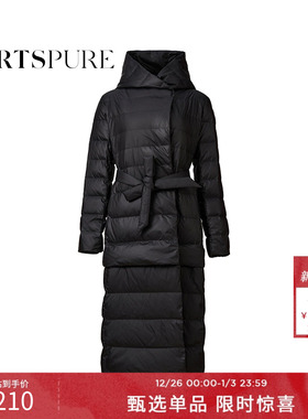 宝姿PORTSPURE女装优雅气质保暖连帽系带长款羽绒服RT9U213UWP034