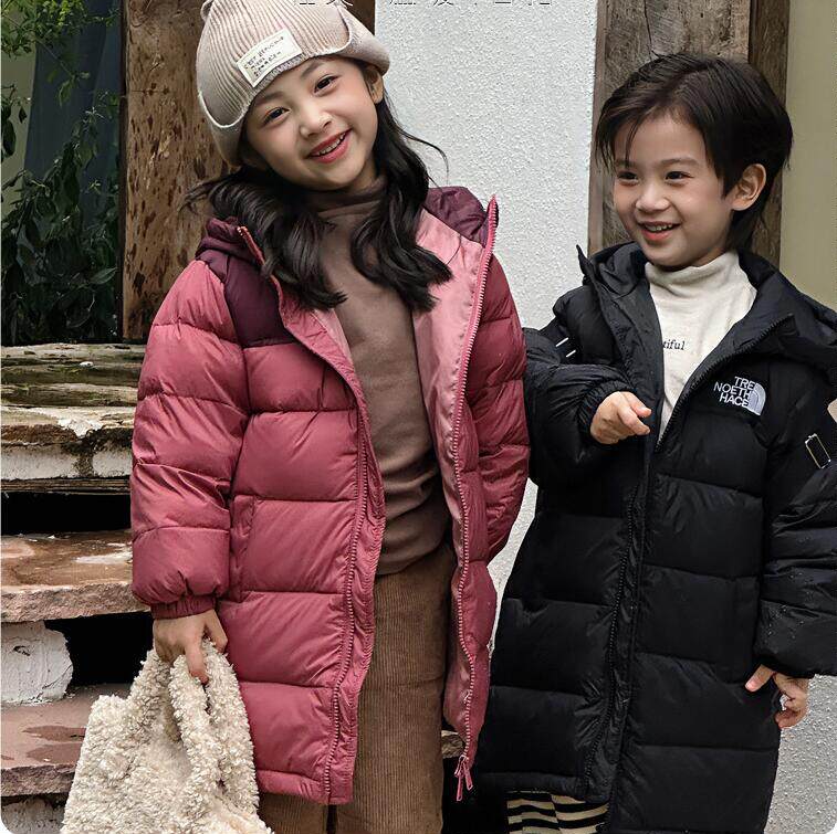 儿童过膝羽绒服冬装男女童轻暖中长款加厚外套中大童保暖白鸭绒童