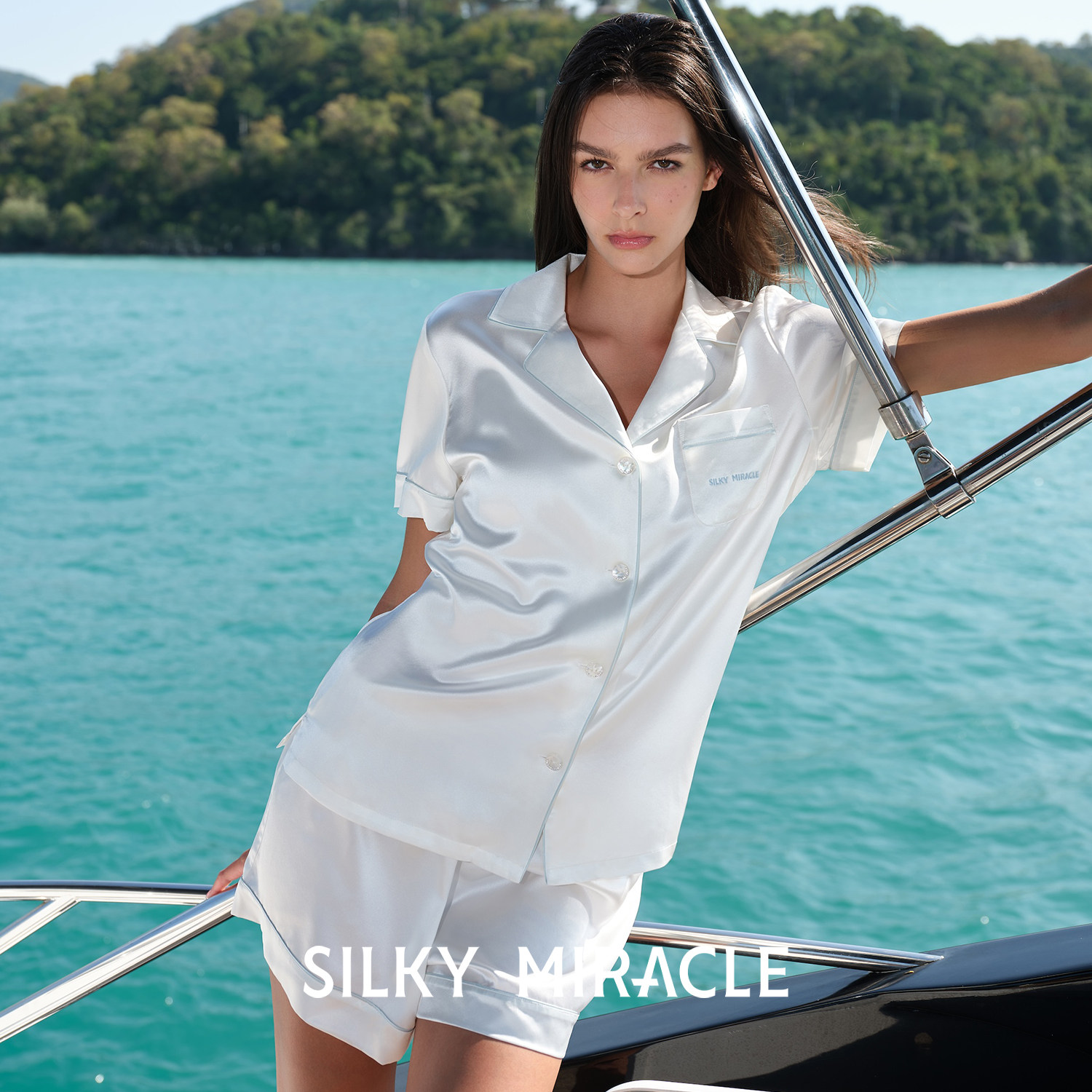 SILKY MIRACLE真丝短袖睡衣套装经典女桑蚕丝外穿家居服