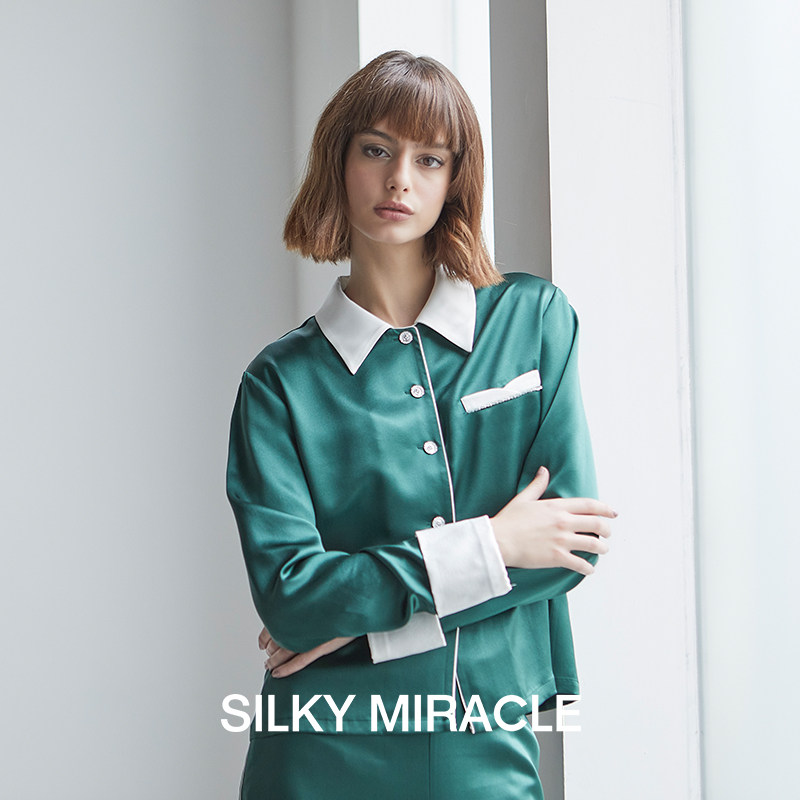 SILKY MIRACLE真丝睡衣仿珠钻家居服LADYS女士新款高级桑蚕丝套装