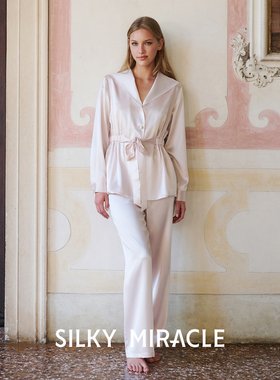 SILKY MIRACLE蕾丝翻领真丝睡衣LADY-S长裤纯欲家居服套装可外穿