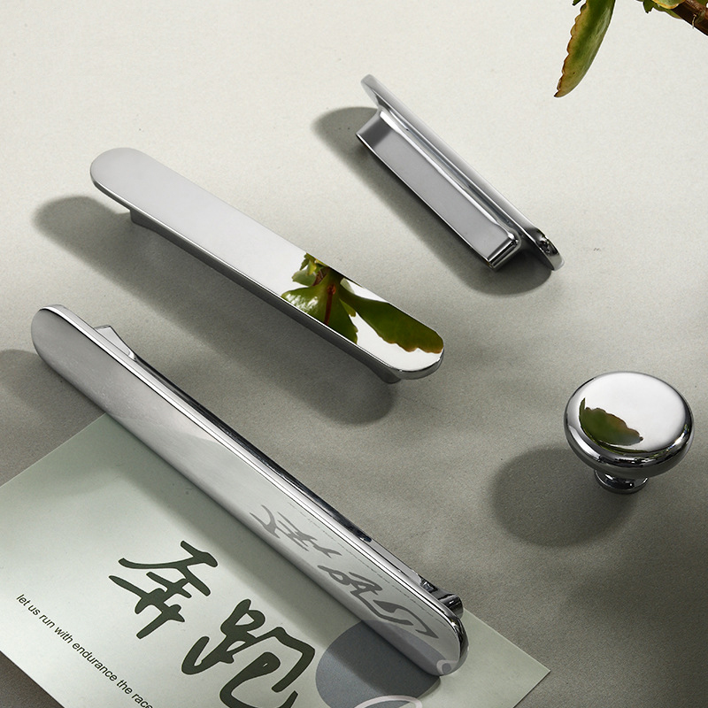 现代简约高端柜门拉手镀铬亮银色轻奢橱柜把手床头柜抽屉单孔拉手
