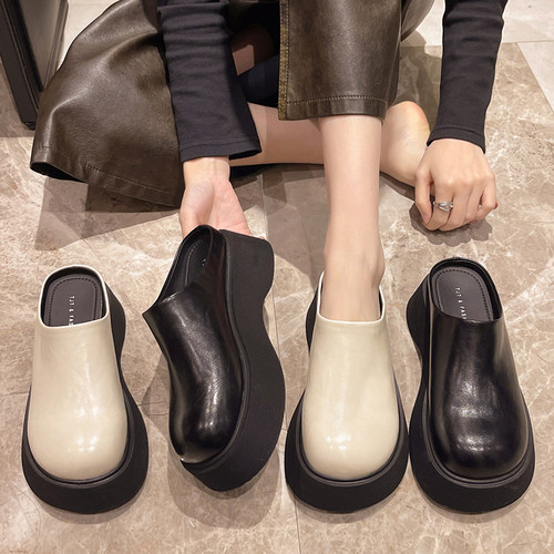 软面软底真皮勃肯鞋女2025新款春夏季外穿女增高厚底包头半拖鞋女