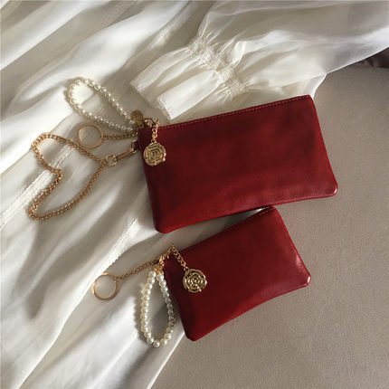 手机包新款女式卡包护照驾驶证件手挽手拿包复古红色油蜡皮化妆包