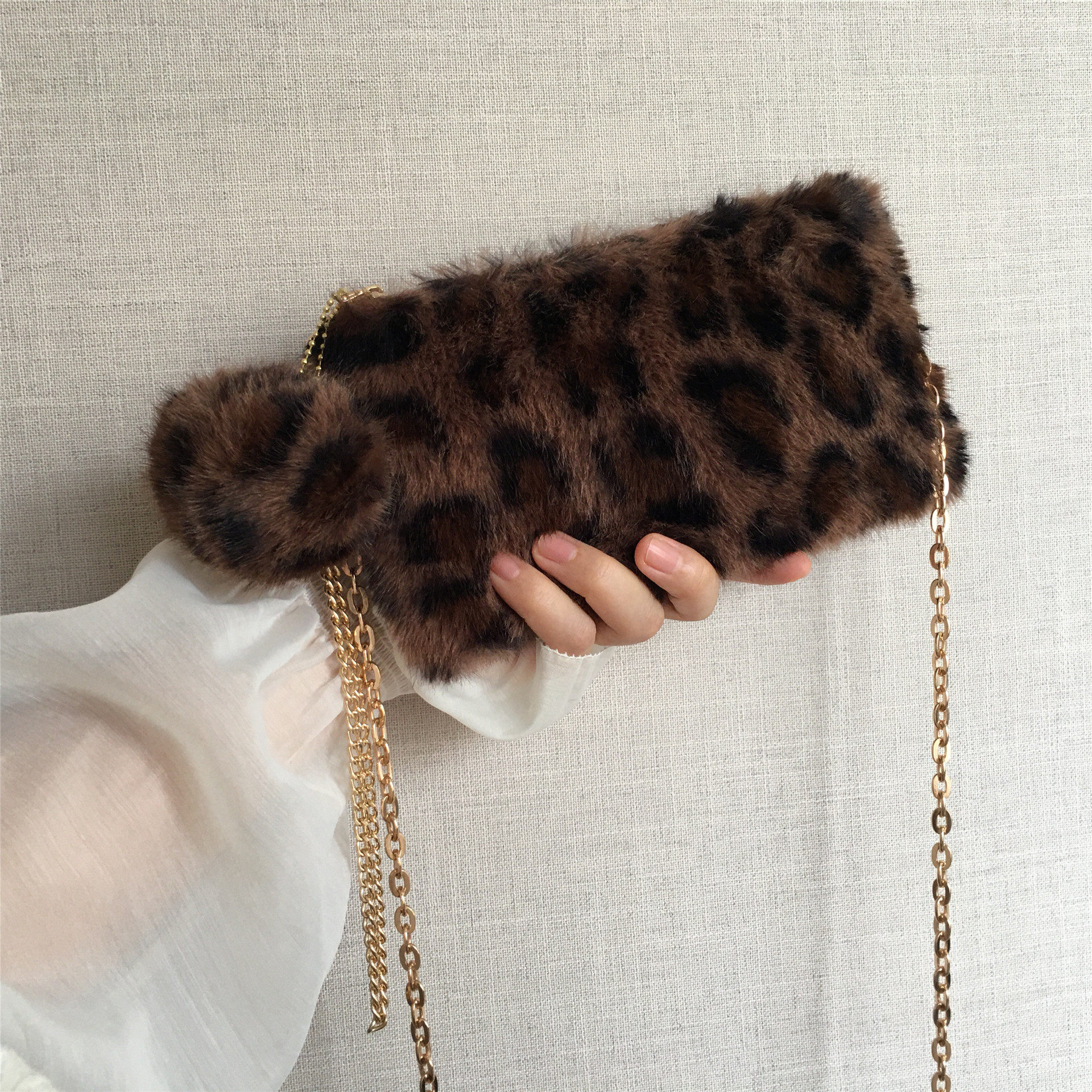 复古豹纹毛毛手机包新款拉链零钱袋化妆手拿包百搭链条单肩斜挎包,箱包皮具/热销女包/男包,手机包,淘宝优惠券,粉丝福利购,淘宝优惠卷