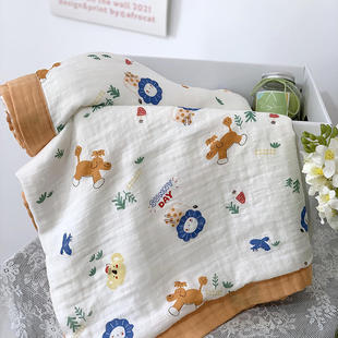 A类母婴级纱布毯子卡通四层竹纤维空调毯宝宝午睡盖毯儿童浴巾团