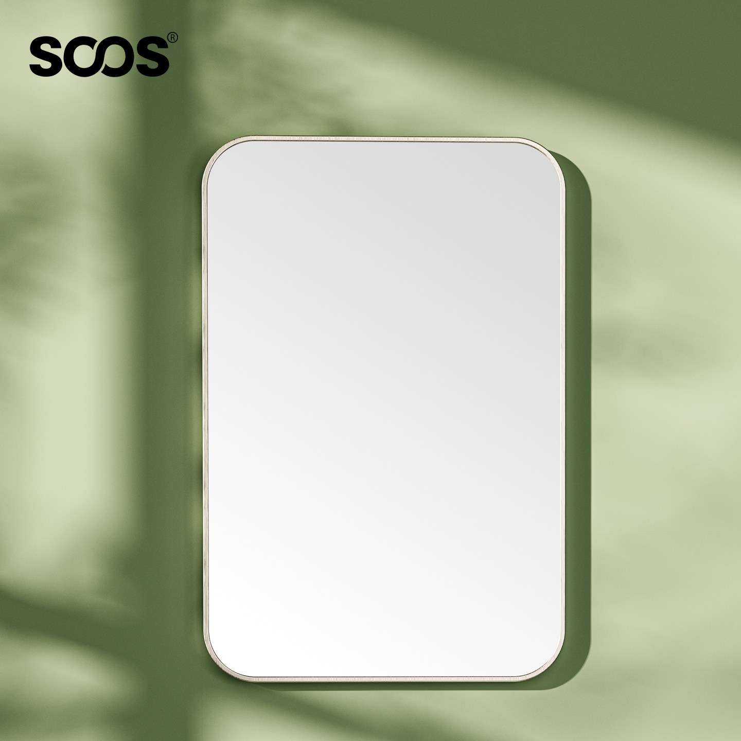 SOOS 拉丝银色铝合金边框浴室镜子方形圆角 复古银框浴室镜