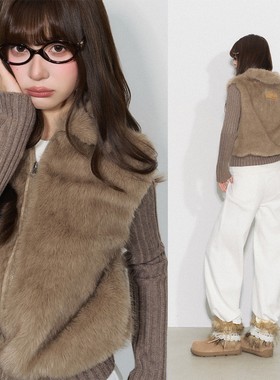 【所有女生的衣橱】CyNi 针织拼接毛绒外套上衣/假两件毛毛外套