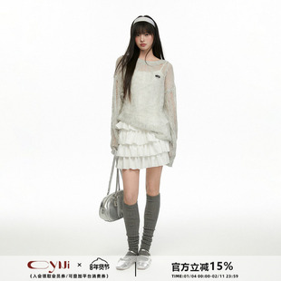 CyNi 套头镂空设计感针织罩衫设计感防晒连帽上衣女透气薄款长袖o