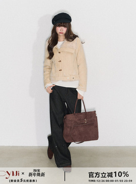 CyNi【鞣绒共生】休闲大毛领牛角扣皮绒厚夹克皮毛一体外套女