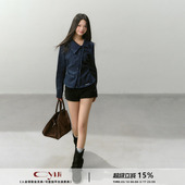 木耳边牛仔衬衫 翻领斜门襟上衣单排扣长袖 复古设计气质修身 CyNi