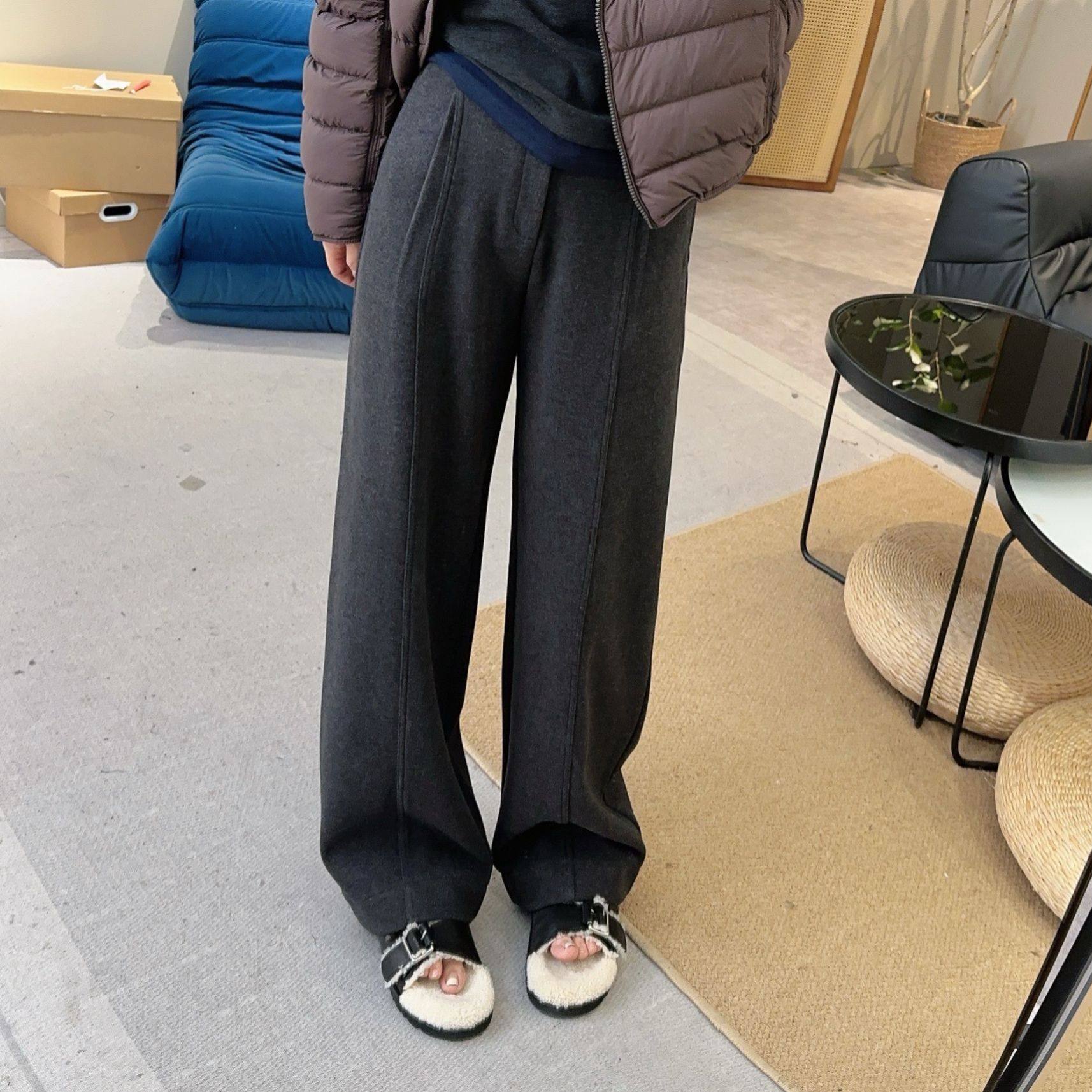 【欧加粒粒】秋冬新款韩版慵懒显瘦休闲窄版小个子阔腿裤 N735