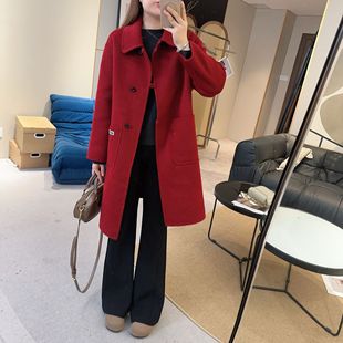 【欧加粒粒】经典翻领大口袋双面羊毛外套中长款正肩 M25121403