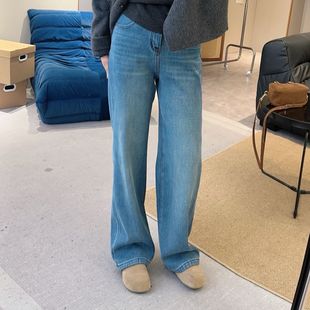 直筒蓝色牛仔裤 冬复合绒窄版 刺绣百搭显瘦舒适W2022R 欧加粒粒