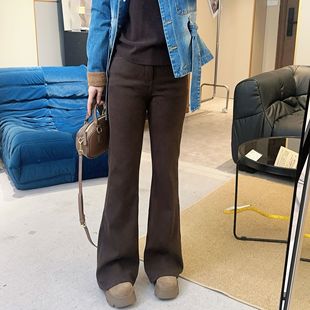【刺绣微喇】加厚绒显瘦微喇牛仔裤百搭小个子窄版直筒喇叭B25373
