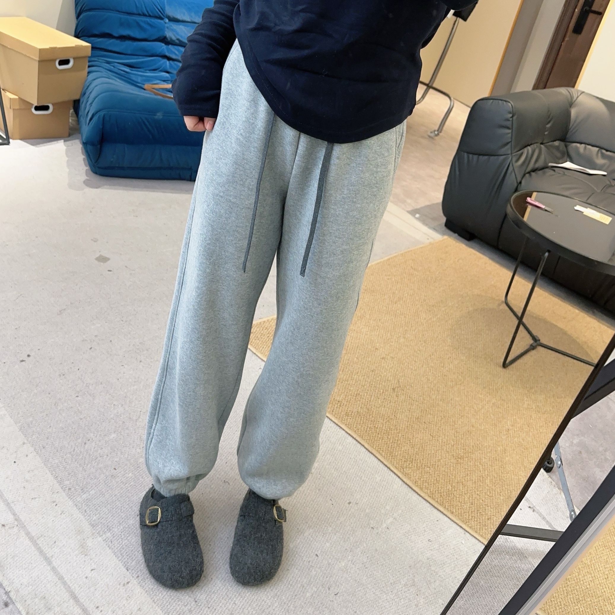 【欧加粒粒】冬季新款抽绳加绒保暖松紧腰束脚休闲卫裤百搭 F9811