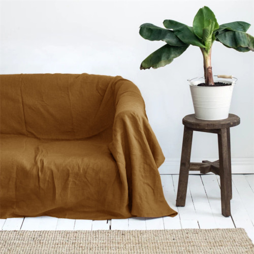亚麻沙发毯一整张纯色沙发巾盖布四季通用全盖毯拍照背景布可定制
