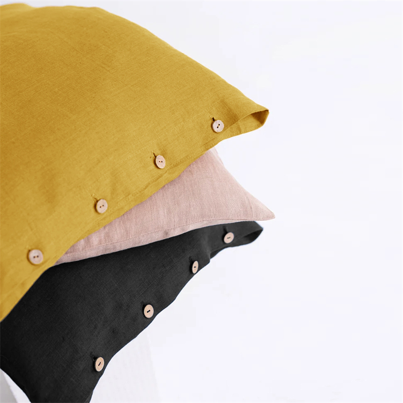 轻奢高级感纯色亚麻枕头套家用纽扣枕套单支装48X74CM可定制尺寸