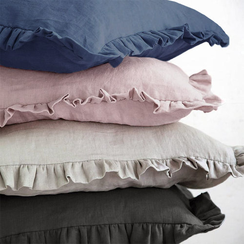 北欧风亚麻荷叶边枕套