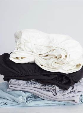 原宿风纯色亲肤亚麻床笠单件180X200双人床床罩200X200床垫保护套