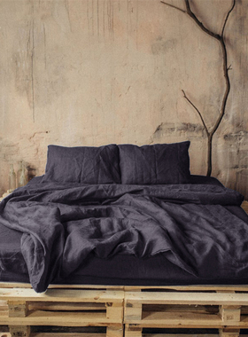 轻奢高级感纯色亚麻床笠式四件套床单被套亲肤双人床三件套可定制