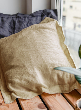 纯色亚麻抱枕宽边客厅沙发靠垫简约卧室床头靠枕正方形含芯可定制