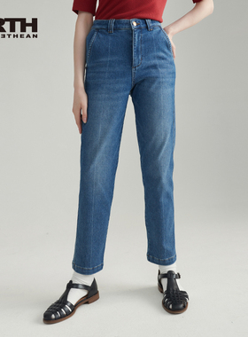 PRTH日系复古小众设计感显瘦水洗牛仔裤女百搭休闲小个子修身长裤
