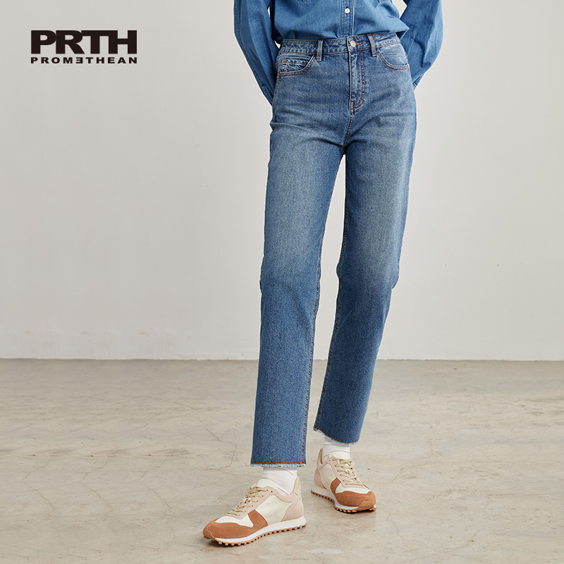 PRTH日系宽松直筒牛仔裤