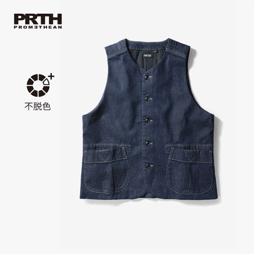 PRTH日系复古牛仔马甲
