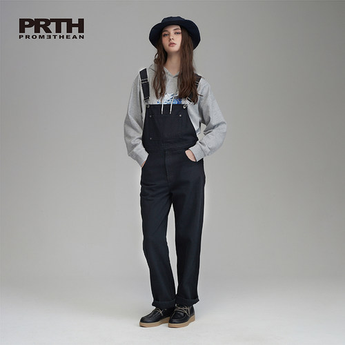 prth复古美式工装减龄牛仔背带裤