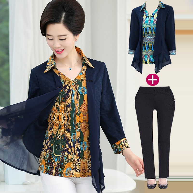 妈妈春秋内搭上衣假两件套中年时尚外套中老年女装短装雪纺衫套装|ruв категории Женская одежда, в пожилых женщин - от Buy2taobao.com для оказания профессиональной услуги покупки агента Taobao