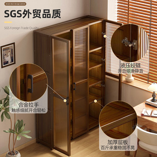 租房简易书架落地家用书橱加高窄款客厅置物收纳柜带柜门防尘书架