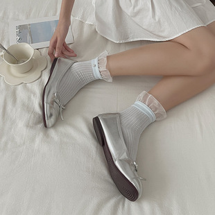 薄款 蕾丝花边袜子女ins设计感珍珠点缀甜美女生夏季 学院风中筒袜