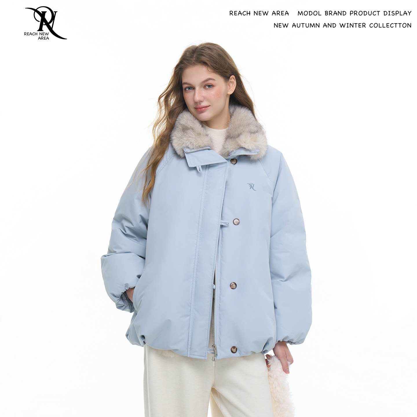 REACH高级感大毛领刺绣90白鸭绒羽绒服女2025冬新款加厚保暖外套