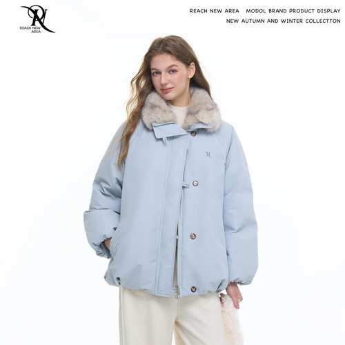 REACH高级感大毛领刺绣90白鸭绒羽绒服女2025冬新款加厚保暖外套