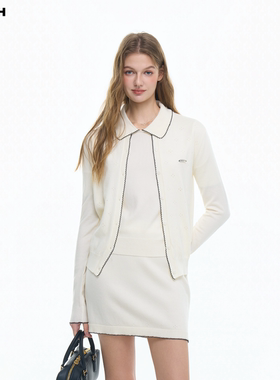 REACH柔软针织镂空提花开衫|短袖|半身裙女春季新款简约气质套装