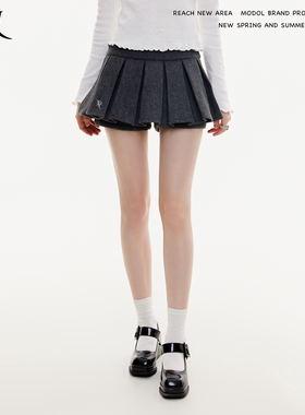 REACH原创春秋新款A字百褶裙女毛呢短裙学院风显瘦短款裙裤防走光