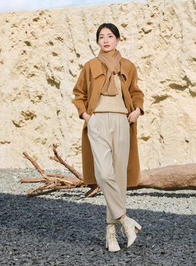 2025秋冬双面呢女长款羊毛polo领呢子大衣HH40918