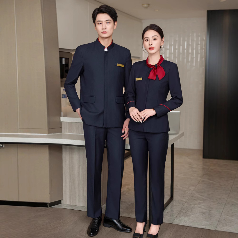 酒店工作服女长袖秋冬装前台收银员职业套装餐饮饭店服务员工装女