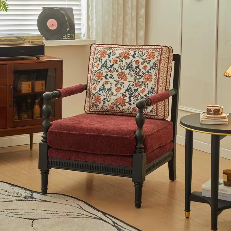 美式乡村实木单人沙发老虎椅现代简约客厅布艺阳台卧室休闲椅组合
