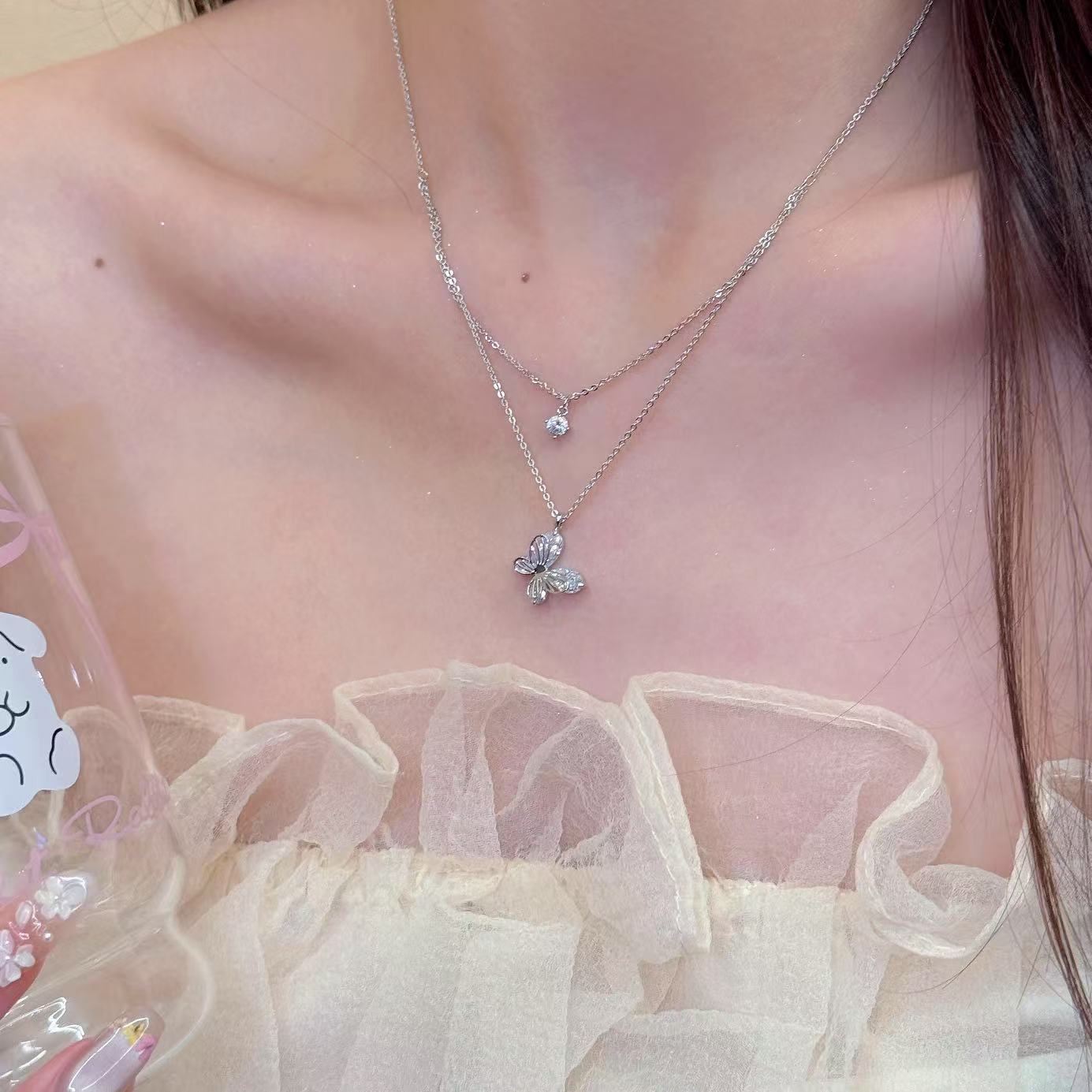 日本品质蝴蝶饰品轻奢高级感项链时尚甜美气质锁骨链叠戴颈链小众