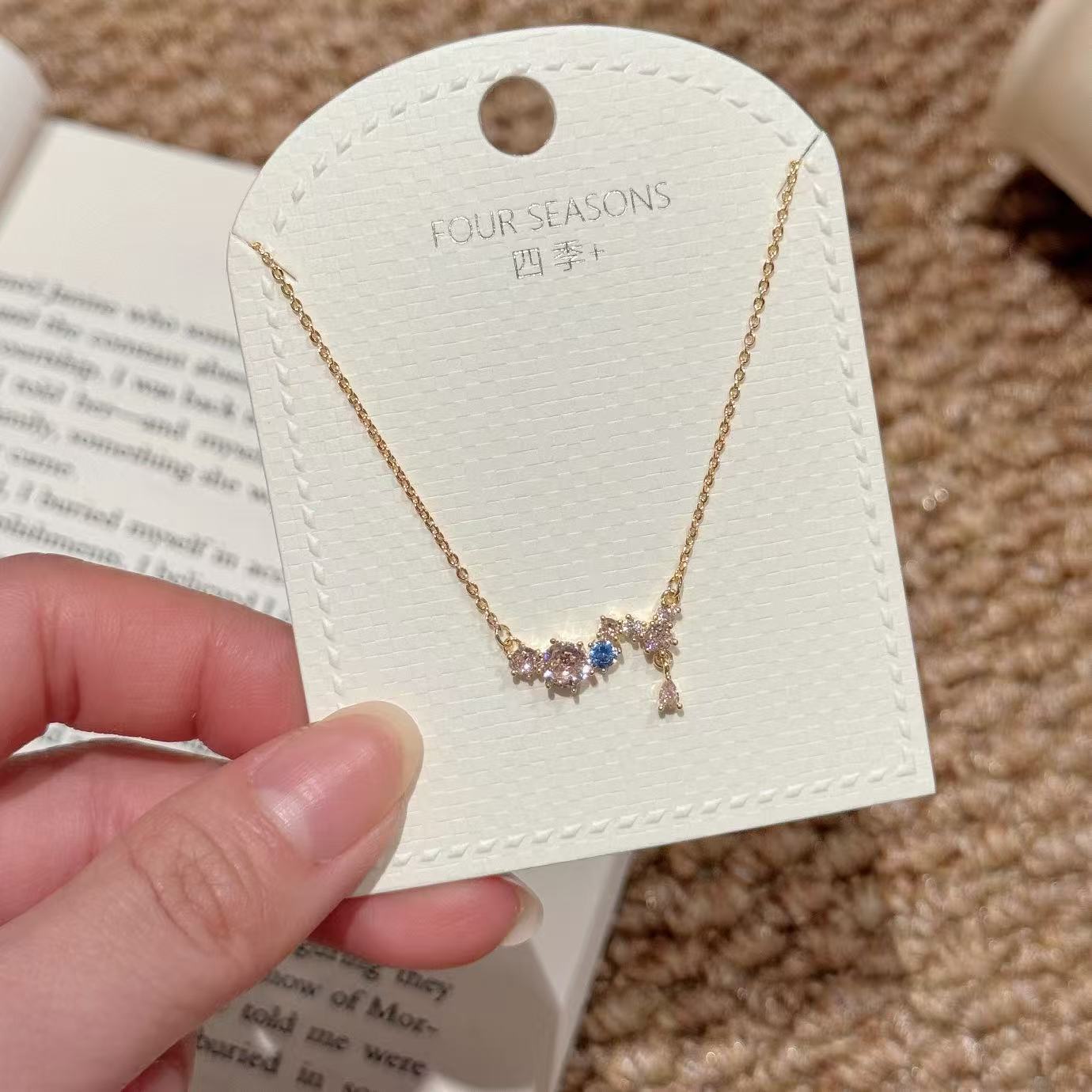 日本品质几何项链超闪天然锆石韩版锁骨链精致小众轻奢高级感百搭