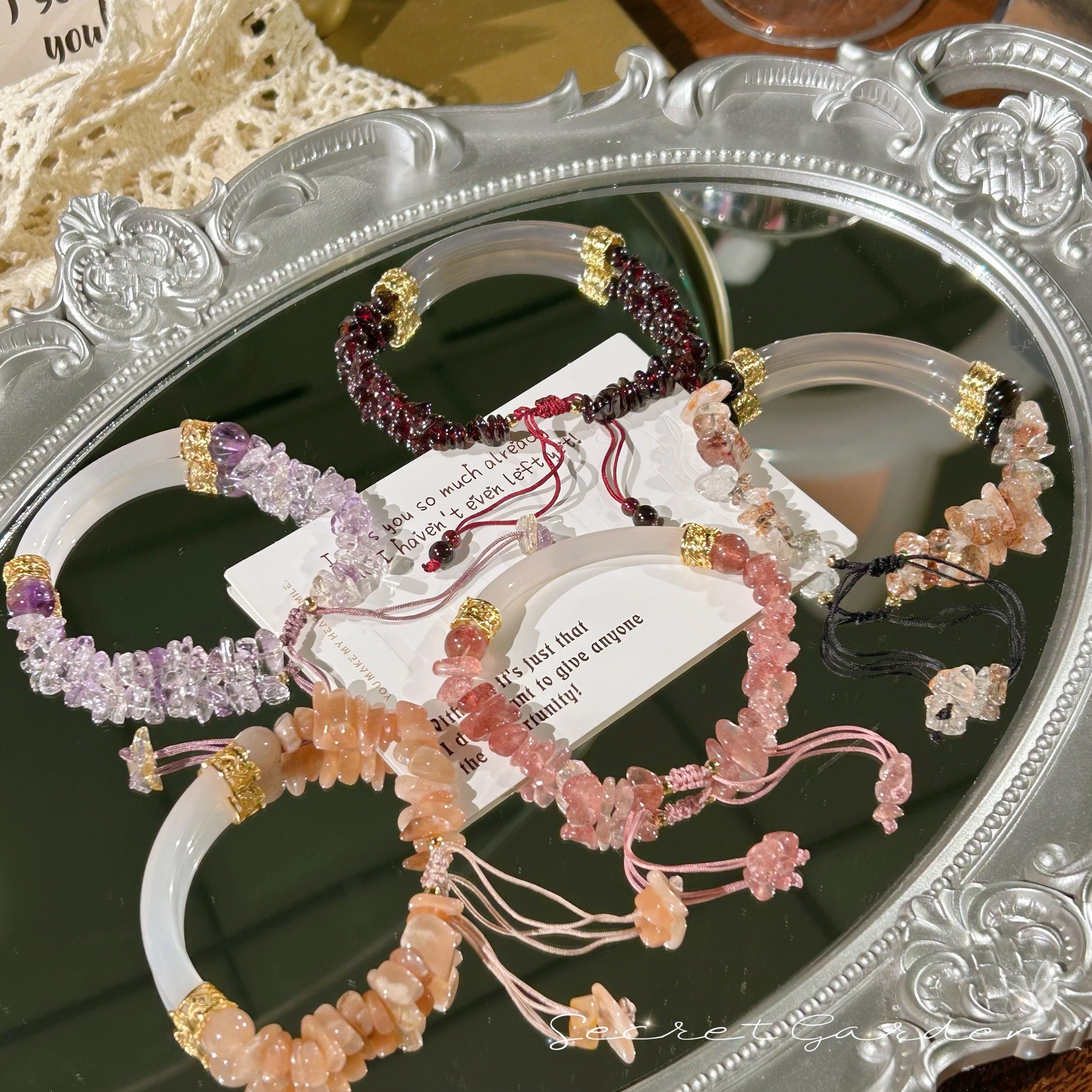 日本品质新款编绳天然水晶黑金超七半镯碎石手链女玛瑙拼接手镯抽