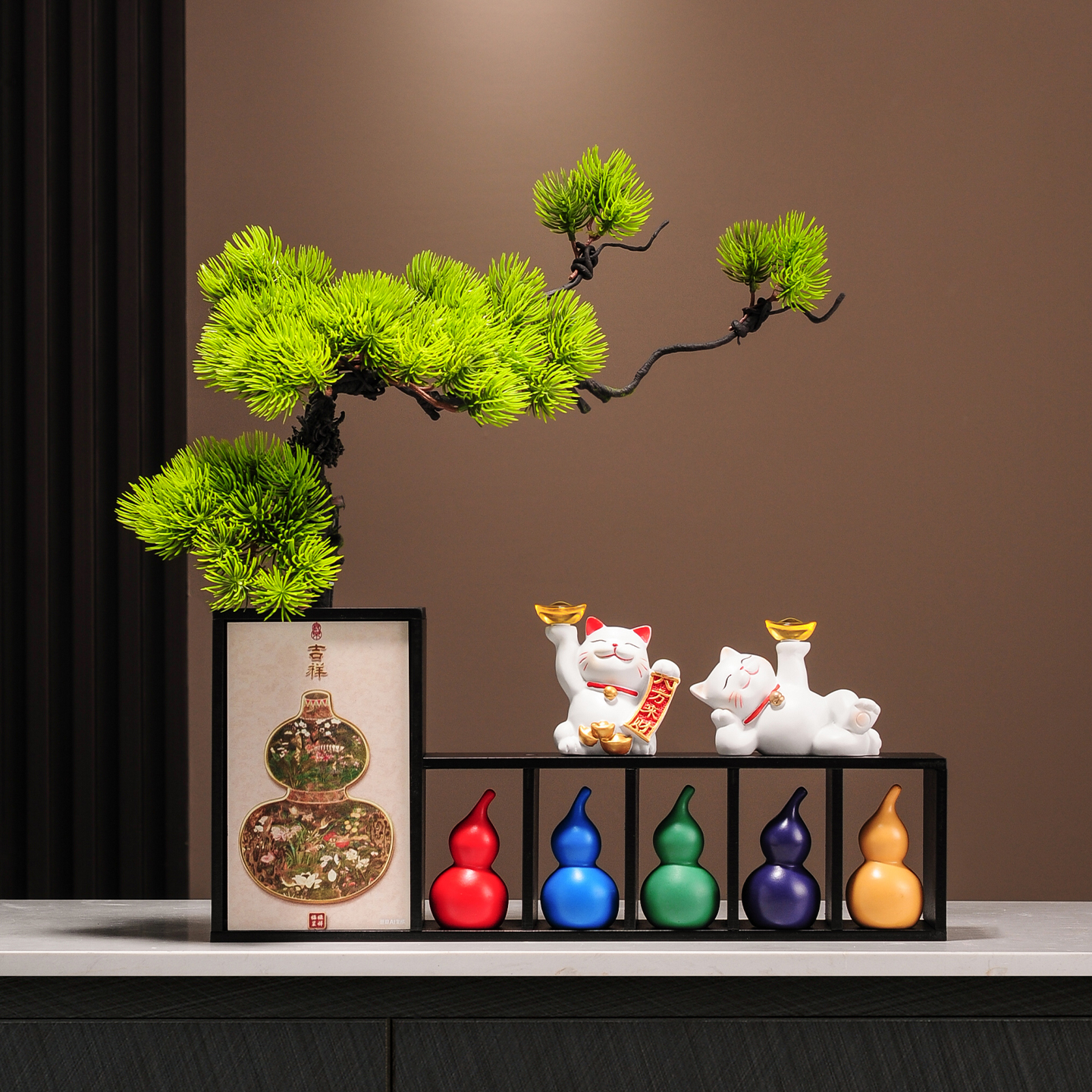 五福临门葫芦迎客松摆件入门玄关电视柜客厅办公室进宅乔迁礼物